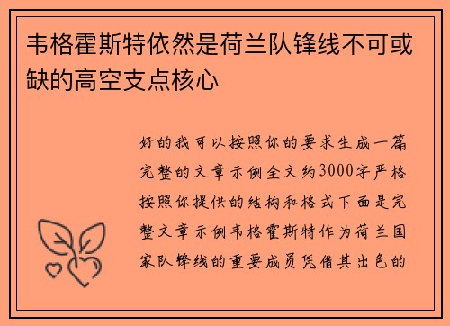 韦格霍斯特依然是荷兰队锋线不可或缺的高空支点核心